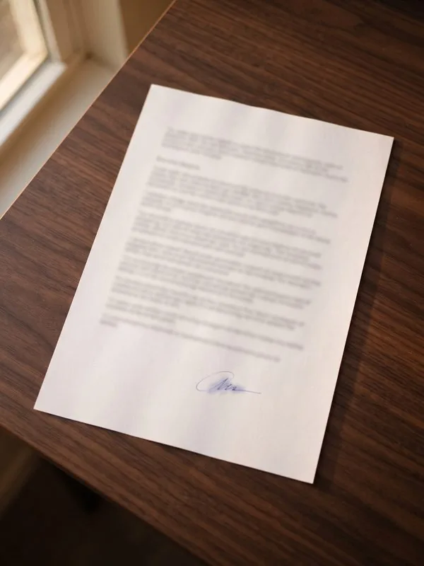 Schreiben aus dem Mandat, Text unkenntlich