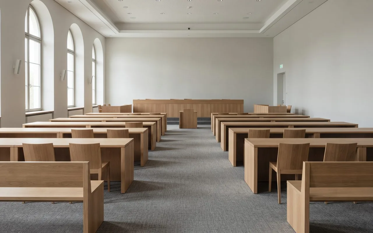 Leerer Sitzungssaal eines Gerichts